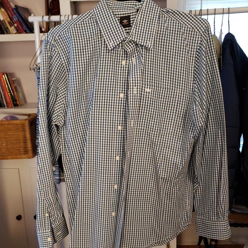 DOCKERS Men's Green and White Gingham Shirt